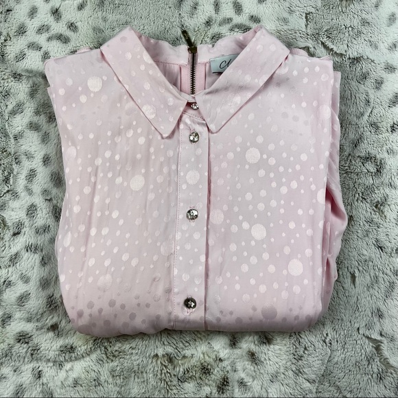 Closet London Short Fold Sleeve Shirt Midi Dress Crystal Buttons Light Pink - Picture 7 of 8